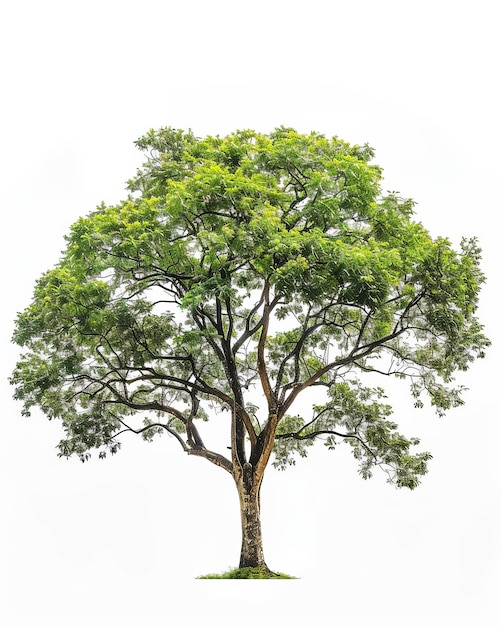 A solitary African Teak tree with lush green leaves isolated on a white backdrop