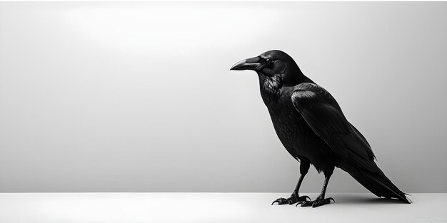 Photo a solitary crow against a white backdrop concept bird nature minimalistic contrast wildlife