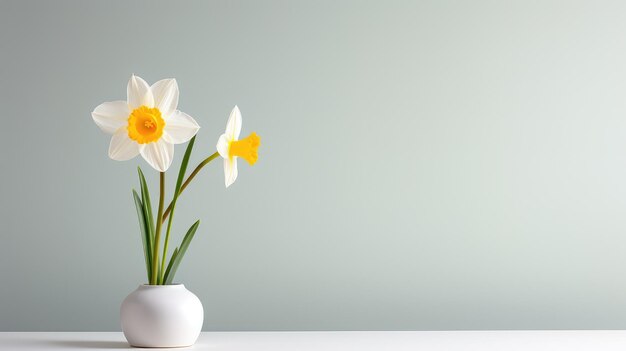 A Solitary Daffodil Signifying the Onset of Spring Showcased Against a Bright White Setting