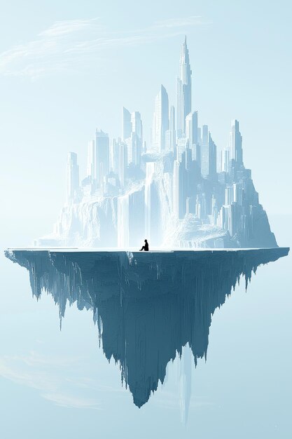 Solitary Figure Contemplating a Floating City