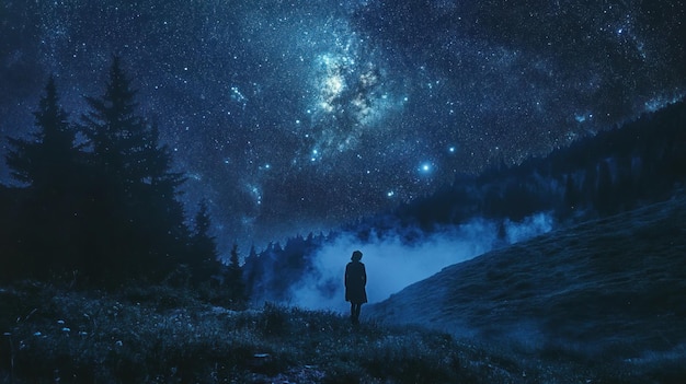 Solitary Figure Gazing at a Starry Night Sky