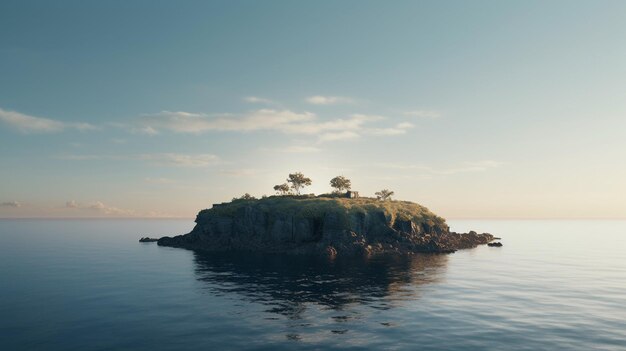 Photo solitary island on the distant sea horizon sharp focus