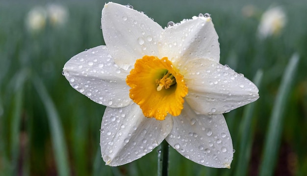 Photo a solitary lily with dewdrops on its petals