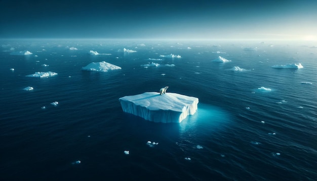 Solitary Polar Bear on Melting Iceberg