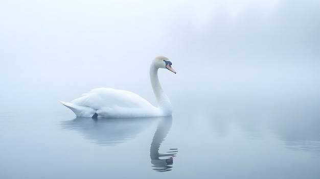 Solitary Swan in Misty Waters