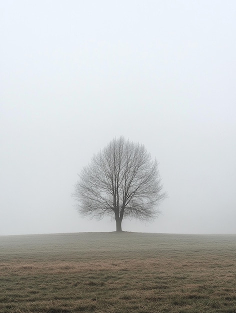 Photo solitary tree in foggy landscape natures serenity and isolation