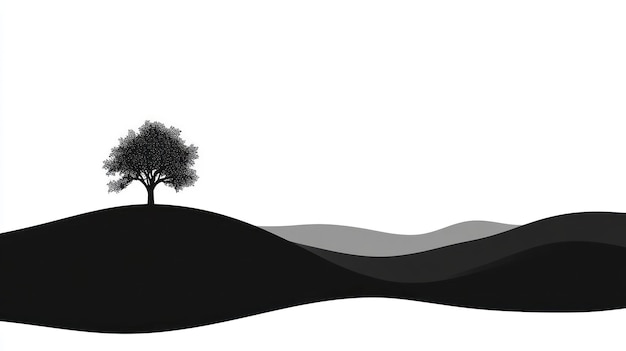 Photo solitary tree silhouette on rolling hills