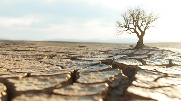 Photo solitary tree standing in a vast arid desert landscape under blue sky