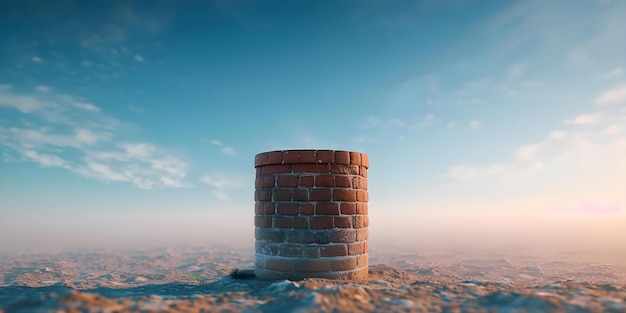 Photo a solitary weathered brick water well in a barren landscape concept weathered brick well barren landscape solitude desolate beauty old architecture