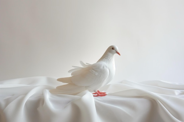 Solitary White Dove On Pristine White Canvas Standing Out Gracefully