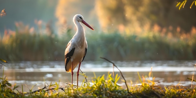 Solitary White Stork in a Field Concept Wildlife Photography Bird Watching Nature Conservation Solitary Beauty Natural Habitat