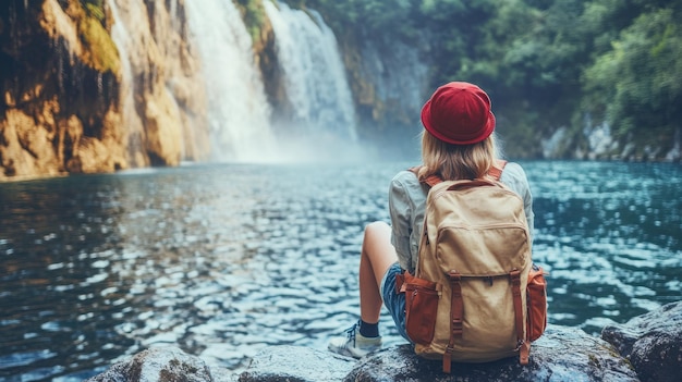 Photo solitude by the waterfall