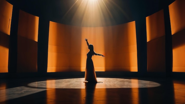 Solo Dancer in Silhouette Against Illuminated Stage During Evening Performance Generative AI