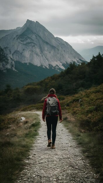 Photo solo hiker on mountain path