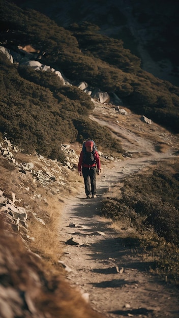 Photo solo hiker on mountain path