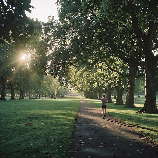 Photo a solo runner in londons green park