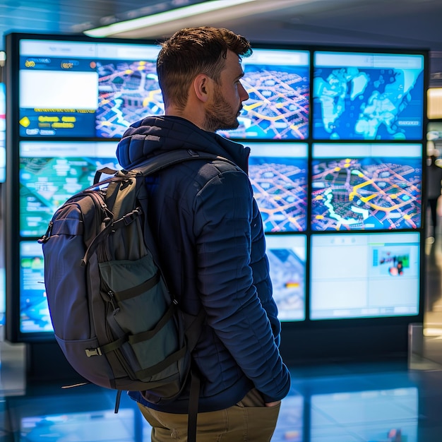 Solo Traveler Contemplating Airport Flight Schedule