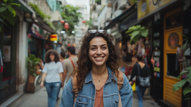 Solo Traveler Exploring Bustling Urban Alleyways Solo traveler exploring bustling urban alleyways portrait shot