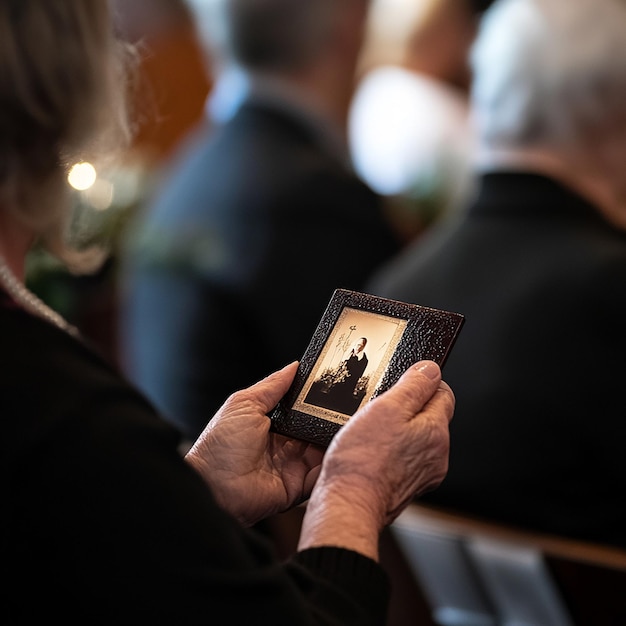 Photo somber funeral service setting