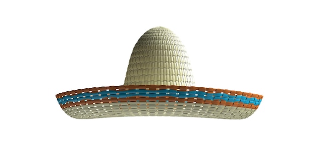 Sombrero straw hat traditional mexican headwear isolated cutout on white background front view 3d illustration