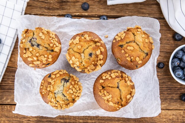 Some Blueberry Muffins closeup shot selective focus