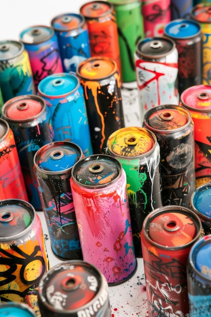 Some graffiti cans on a white background