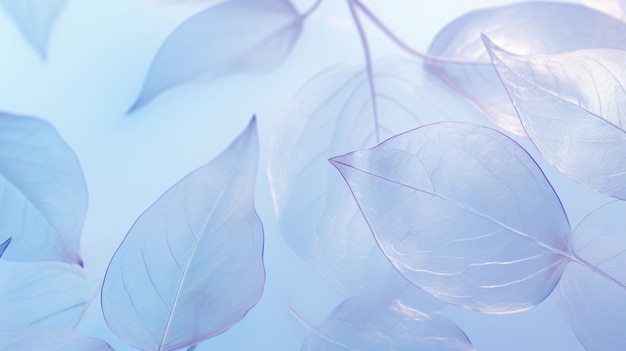 some light blue leaves on a light blue background in the style of layered translucency