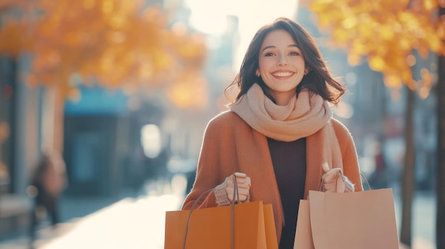 Some people carrying shopping bags at autumn Man and woman taking part in seasonal sale at store sho