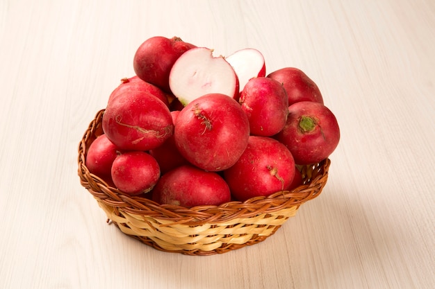 Some radishes in a basket. Fresh vegetable