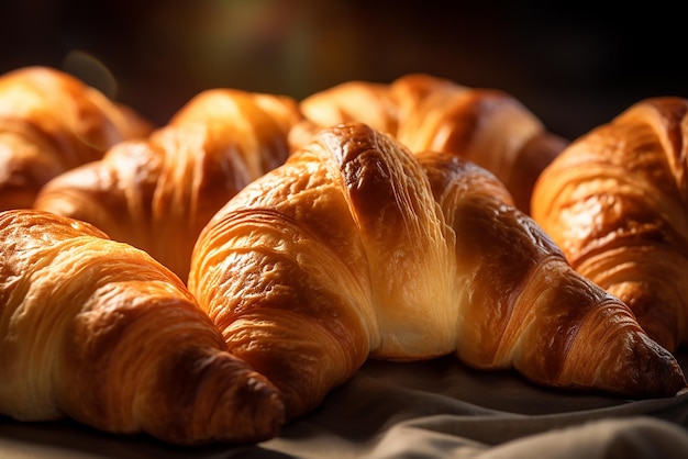 Some ready croissants taken out of the oven