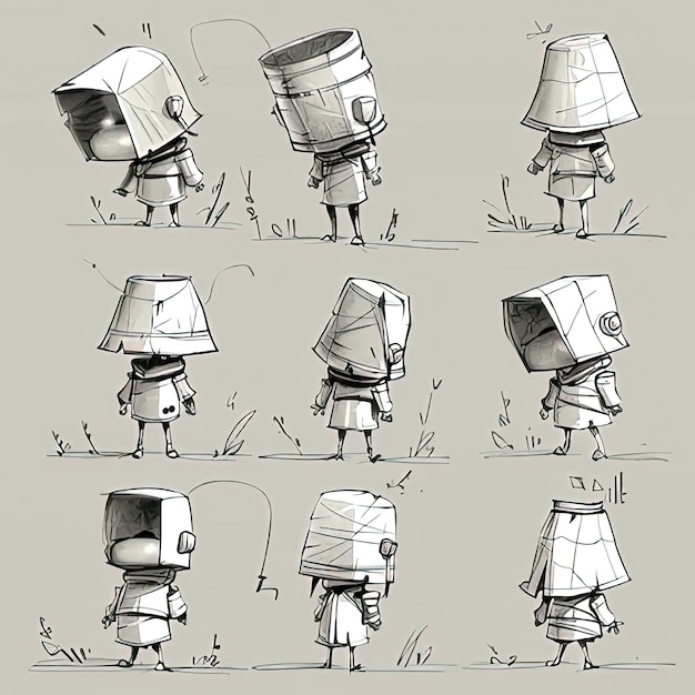 Photo some sketches of a robot