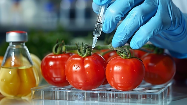 someone in blue gloves is preparing a bunch of tomatoes generative ai