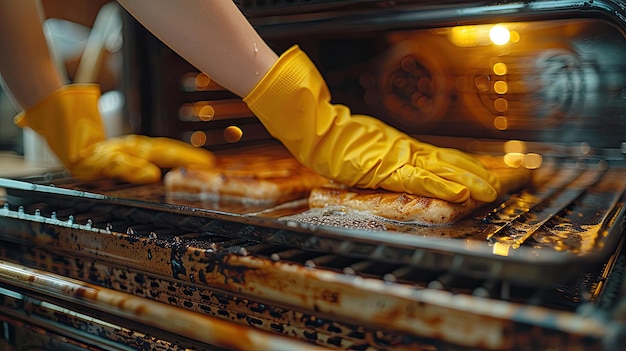 Someone deep cleaning the oven with ecofriendly products