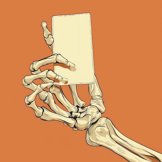 Photo someone holding a card in their hand with a skeleton hand