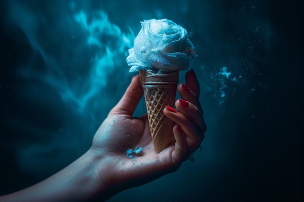 someone holding a cone of ice cream in their hand generative ai