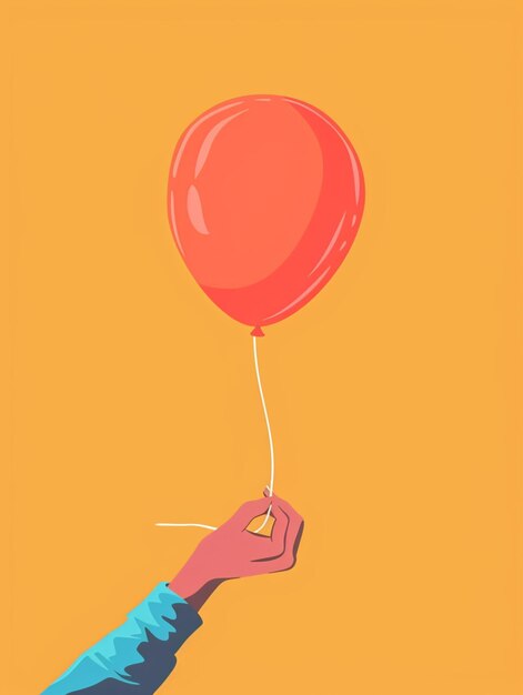 Photo someone holding a red balloon in their hand on a yellow background generative ai