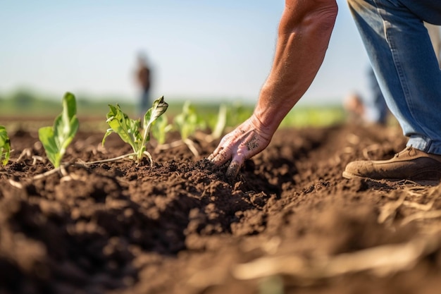 Someone is digging in the soil with their hands generative ai