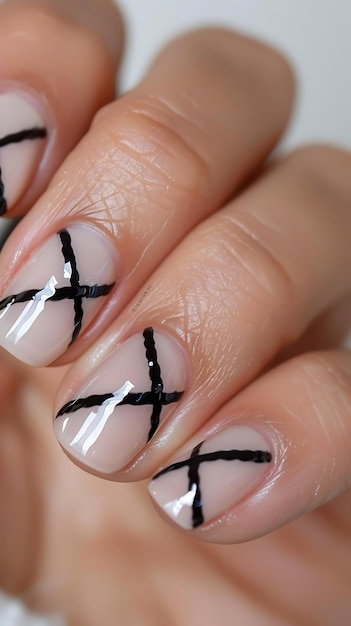 Photo someone is holding a manicured mani with a black and white design