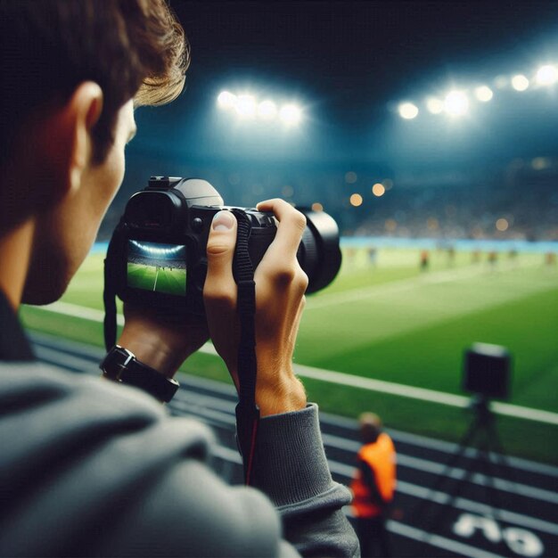 someone is photographing a football field