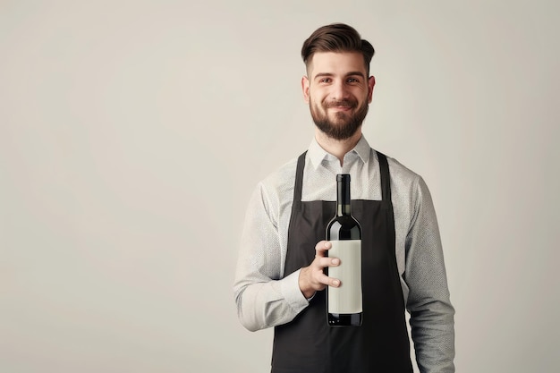 Sommelier with a wine bottle isolated on white background