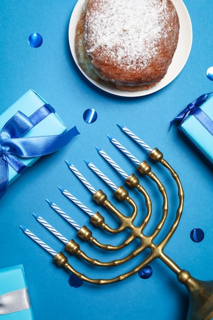 Soncept of Jewish holiday Hanukkah top view