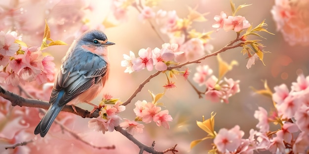 Songbird in Cherry Blossoms background Ai Generated