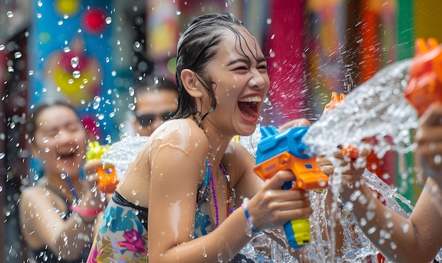 Photo songkran fastival water festival party day people celebrate songkran water day event festival