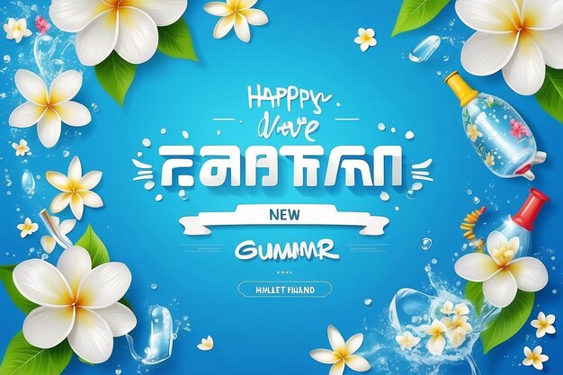 Songkran water festival message happy summer time new year thailand clear water dro