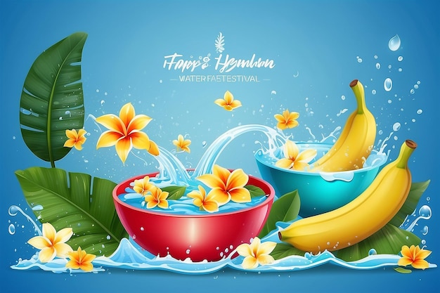 Songkran water festival thailand water and flower in bowl banana leaf