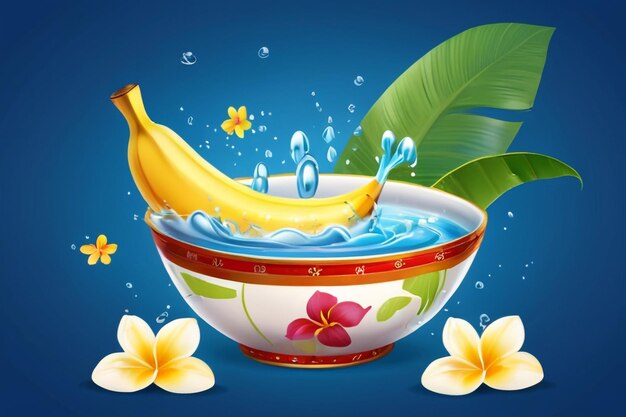 Songkran water festival thailand water and flower in bowl banana leaf