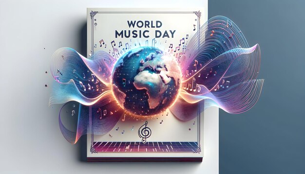 Photo sonic waves 3d poster or advertising depicting musics impact on our lives music day theme