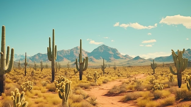 Sonoran Desert in the Style of Wes Anderson Low Angle Shot