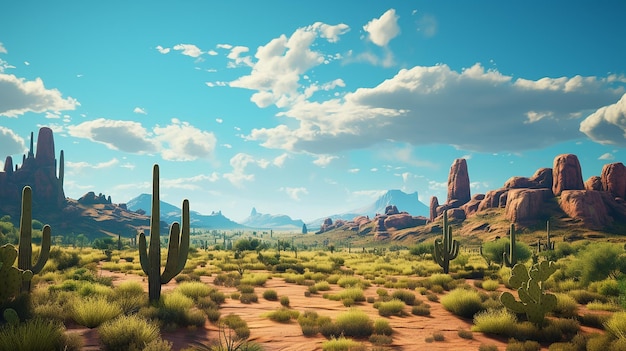 Sonoran Desert in the Style of Wes Anderson Low Angle Shot