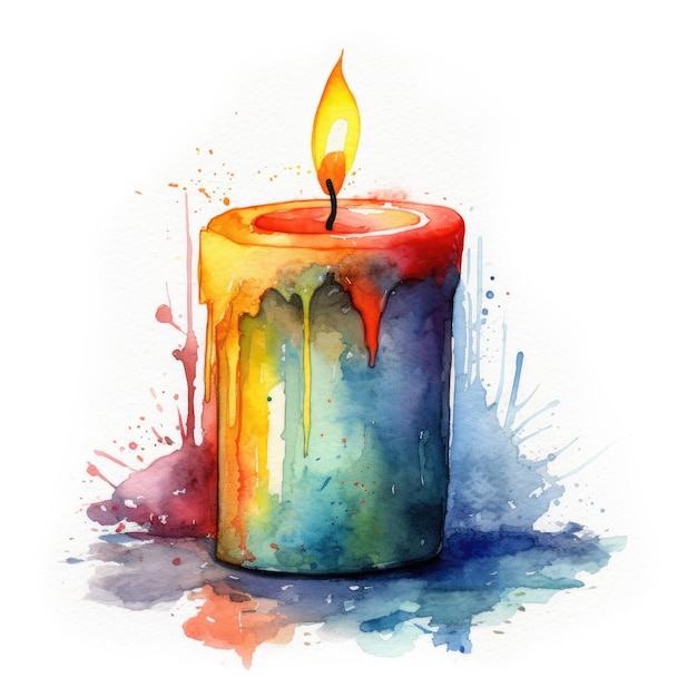 Soothing Candle Watercolor on White Background